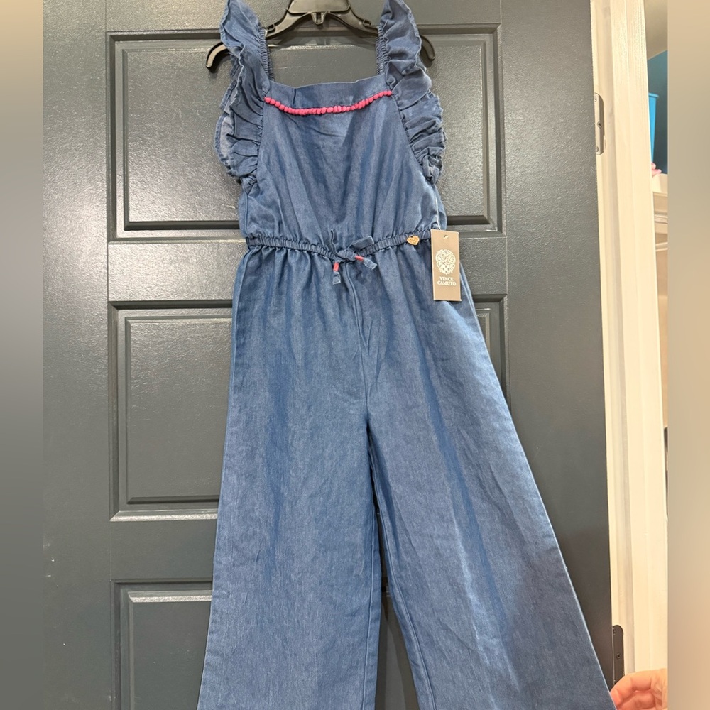 Vince Camuto Kids Denim Jumpsuit with Ruffle Straps NWT